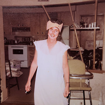 Mom in nightgown in s/w Ontario, 1970s