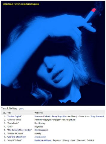 cover of Broken English album above the track list